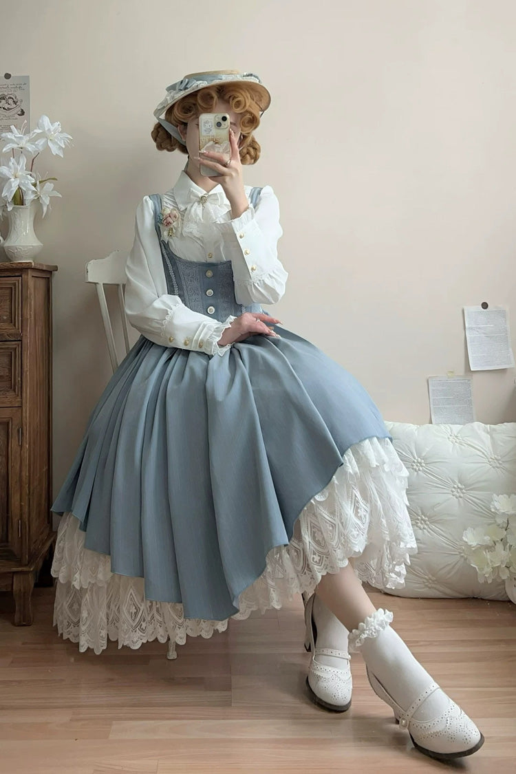 [Dreamlike Realm] Sleeveless Printed Ruffled Embroidered Bustier Elegant Sweet Lolita Jsk Dress 4 Colors - Product - 11
