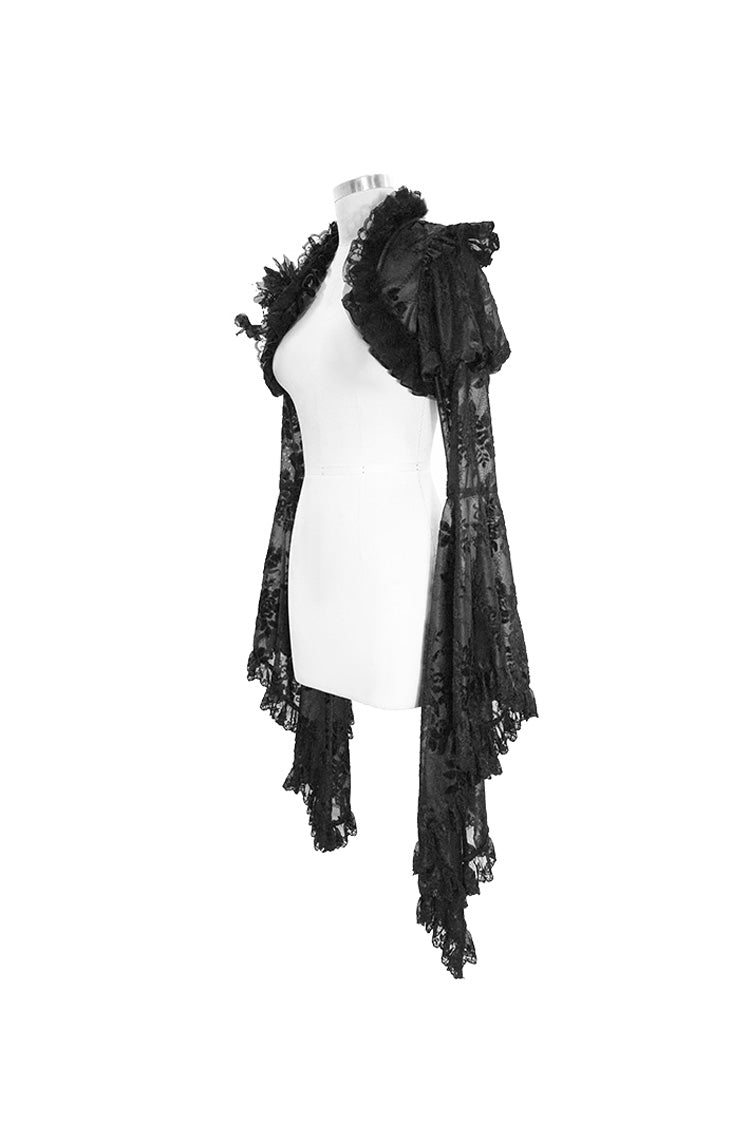 Black Transparent Lace Trim Big Trumpet Sleeve 3D Flower Rabbit Fur Lace Women's Gothic Shawl - Product - 5