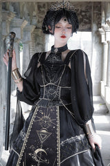 Black [Nightmare of Horus] Print Ruffle Hot Stamping Gothic Gorgeous Lolita Jsk Short Dress - Product - 8