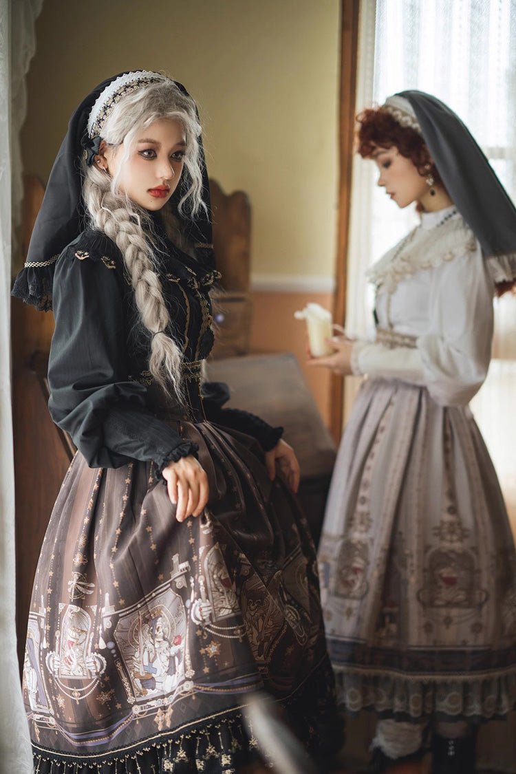 Demon Hunting Notes Print Ruffle Sweet Elegant Lolita Skirt 2 Colors - Product - 5