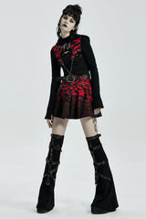 Black/Red Abstract Print Metal Buckle Leather Buckle Women's Steampunk Skirt - Product - 4