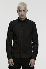 Black Lapel Collar Long Sleeves Ripped Men's Punk Blouse - Black - 1
