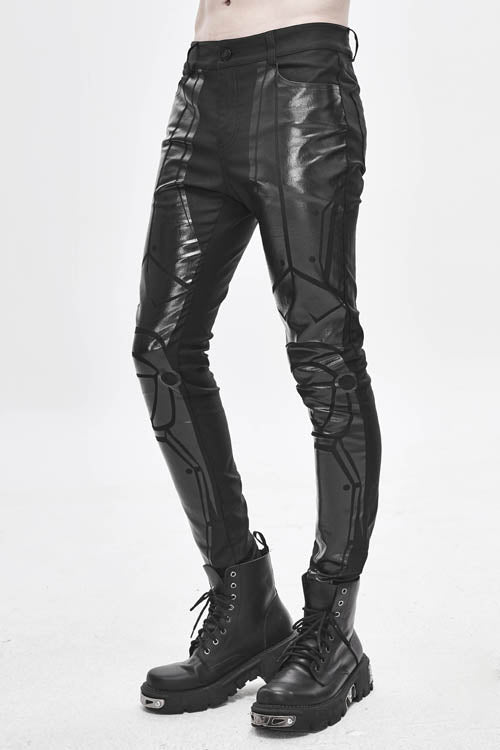 Black Robot Armor Gloss Printing Skinny Stretch Mens Pants - Product - 4