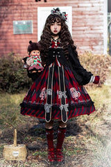 Black/Red Heart Print Bowknot Sweet Princess Alice Lolita Jsk Dress - Black/Red - 1