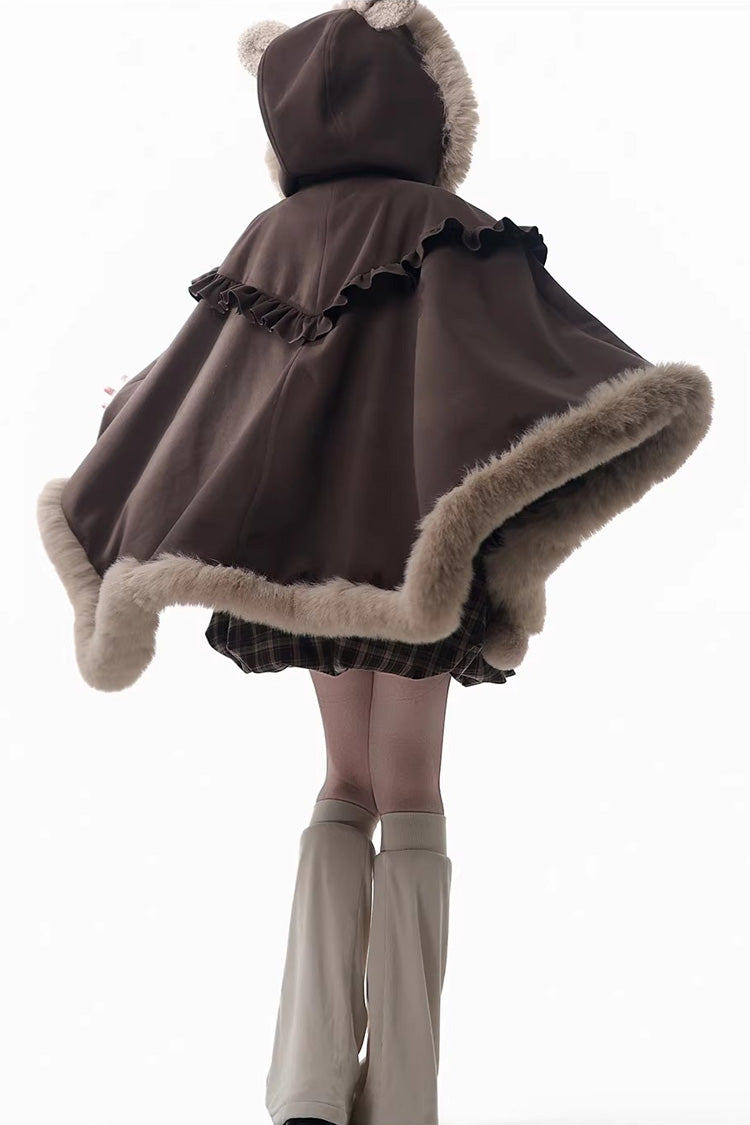 ブラウン [Fluffy Little Bear] チェック プリント フリル リボン スウィートロリータ ストラップ ワンピース 商品画像