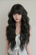 Parrucca coreana soffice onda lunga Sweet Lolita con frangia d'aria sottile vista frontale in 3 colori