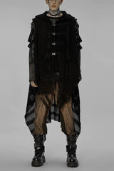 Black Irregular Hem Webbing Buckle Mens Gothic Vest - Black - 1