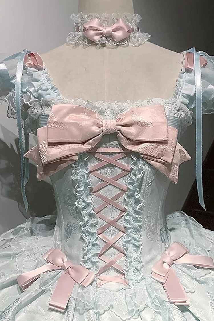 Green [Flora Isle Butterfly] Sleeveless Ruffle Bowknot Lace Lace-Up Sweet Elegant Lolita Jsk Dress - Product - 13