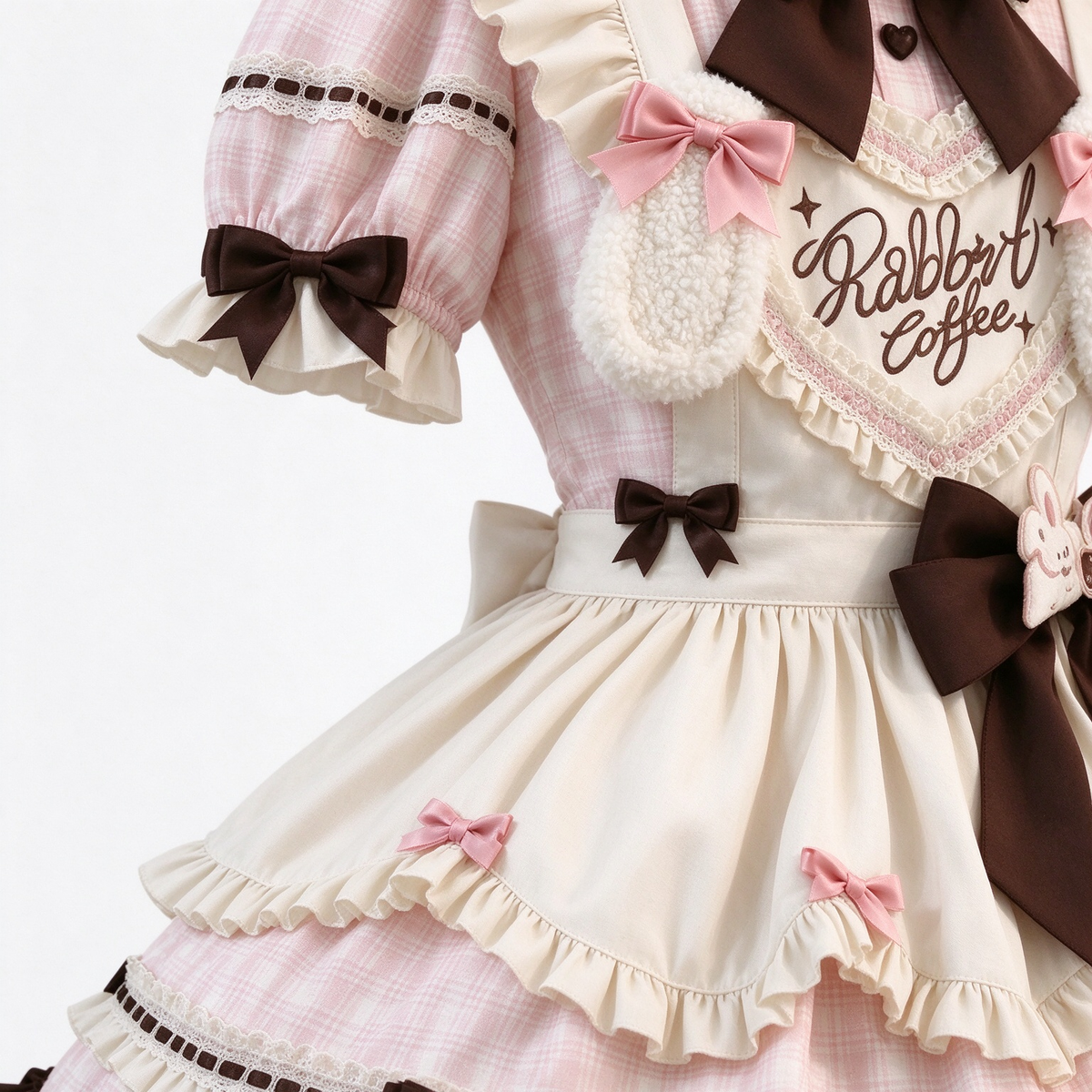 Sweet Plaid and White Lace Maid Lolita Dress with Apron - view 11