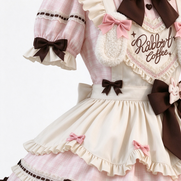 Sweet Plaid and White Lace Maid Lolita Dress with Apron - view 11