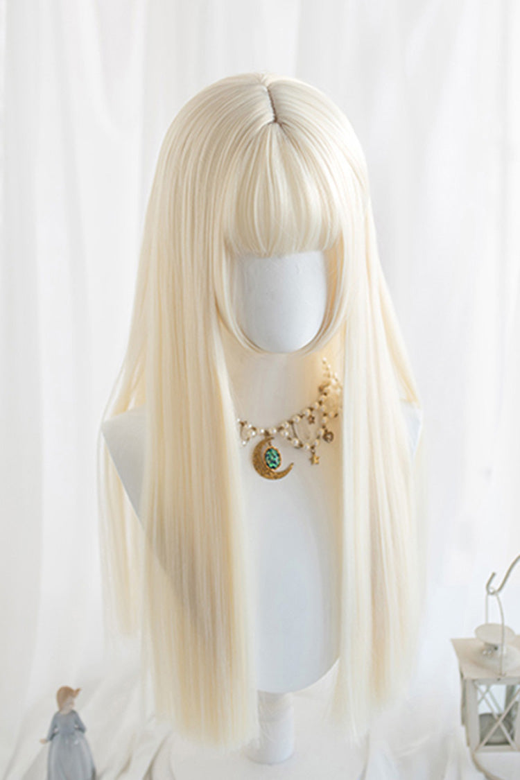 Milk White Straight Hair Long Classic Lolita Wig - Ivory - 1