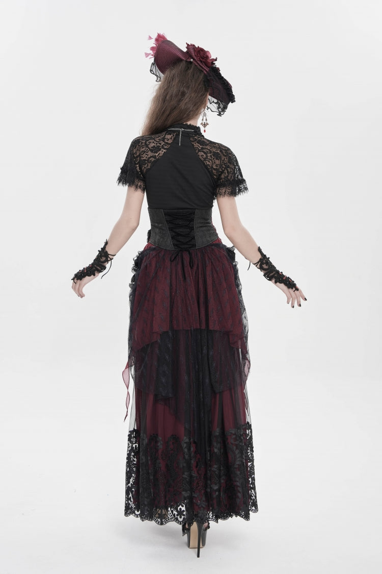 Black/Red Embroidered Lace Women's Gothic Underbust Corset Embroidered Rose Cross Underbust Corset - Product - 4
