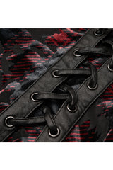 Red Plaid Plus Size Front Splice Imitation Leather Lace-Up Classic Printing Women's Punk Legging - Product - 9