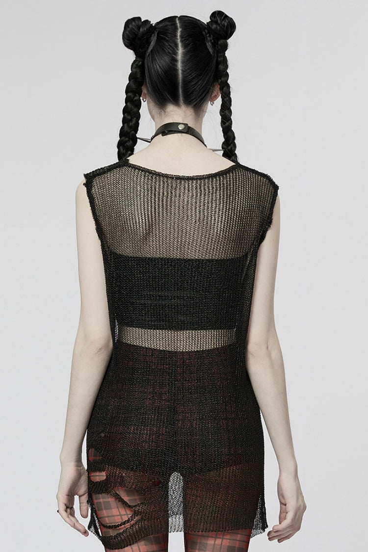 Sleeveless Mesh Ripped Women's Steampunk Sweater 2 Colors - Product - 3