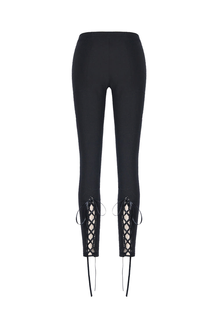 Black Floral Cut-Out Lace-Up Women's Gothic Leggings - Product - 10