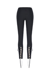 Black Floral Cut-Out Lace-Up Women's Gothic Leggings - Product - 10