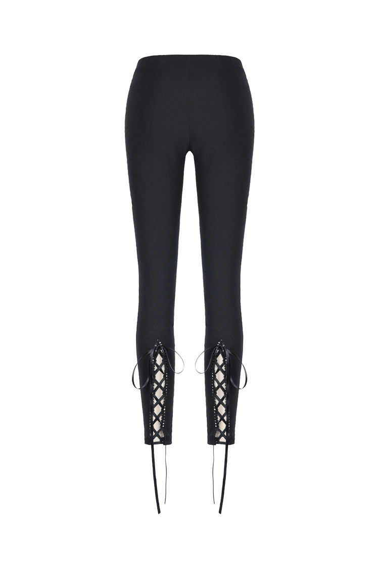 Black Floral Cut-Out Lace-Up Women's Gothic Leggings - Product - 10