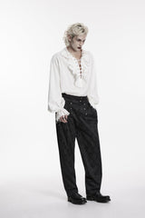White Lapel Collar Long Lantern Sleeves Ruffled Lace-Up Women's Men's Gothic Luxurious Balletcore Shirt - Product - 5