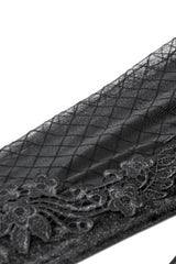 Black Women's Gothic Floral Decal Fishnet Mesh Patchwork Velvet Leggings - Product - 11