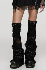 Black Panel Lace Decoration Women's Gothic Leg Covers - Black - 1