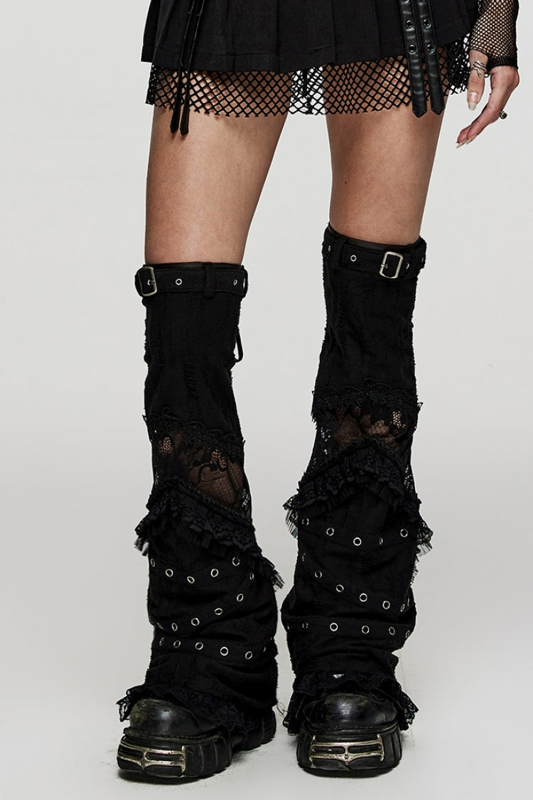 Black Panel Lace Decoration Women's Gothic Leg Covers - Black - 1