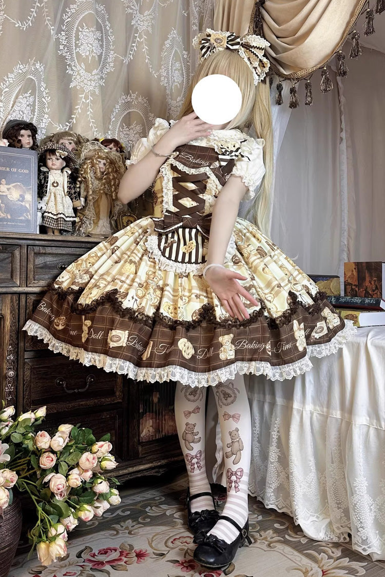 [Doll Tea Party] Sleeveless Print Ruffle Bowknot Lace-Up Sweet Lolita Jsk Dress 3 Colors - Product - 5