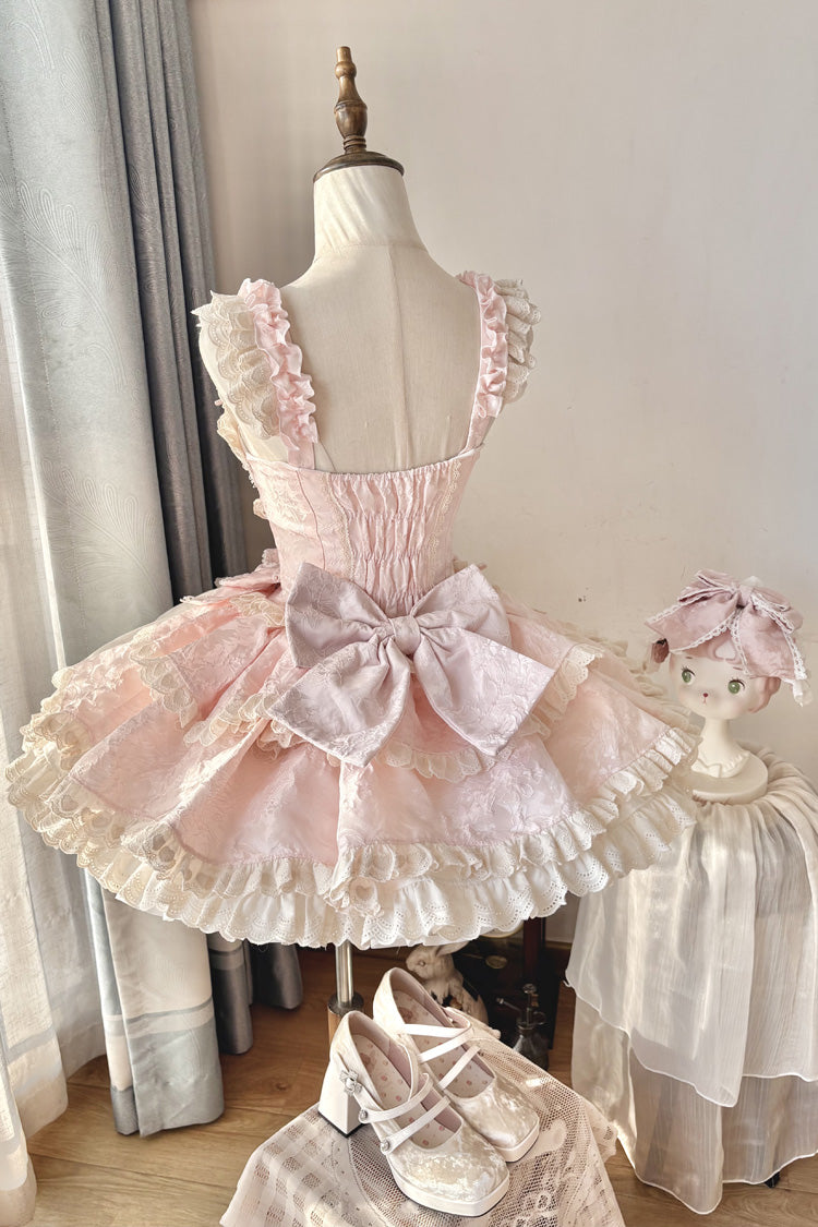 Pink Sleeveless Multi-Layered Ruffled Bow Sweet Princess Ballet Lolita Jsk Dress - Product - 2