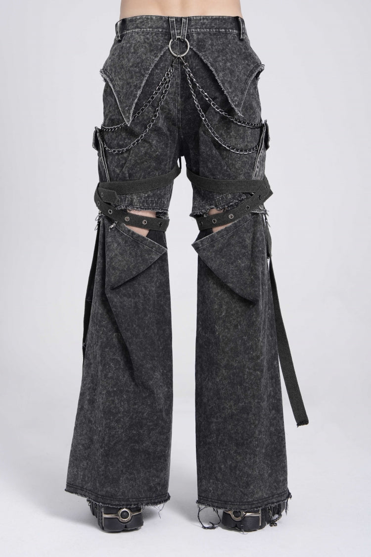Black Ripped Chain-Decorated Men's Punk Cool Cosplay Pants with Big-pocket - Product - 8