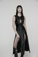 Black Sleeveless Split Lace-Up Slim Women's Punk Dress - Product - 20