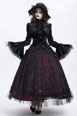 Black Stand Collar Long Trumpet Sleeves Ruffle Swallow-tailed Women's Gothic Blouse - Product - 9