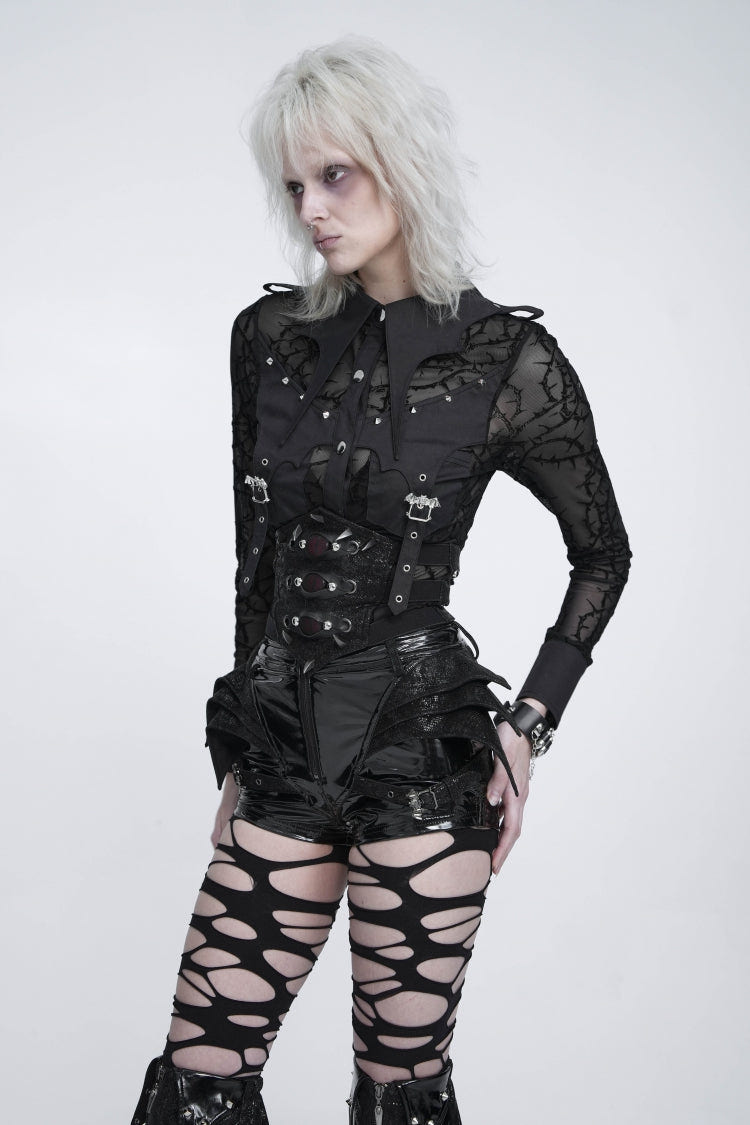 Black Lace-Up Slim Fit Women's Gothic Royal Spiked Evil Eyes Girdle - Product - 9