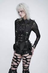 Black Lace-Up Slim Fit Women's Gothic Royal Spiked Evil Eyes Girdle - Product - 9