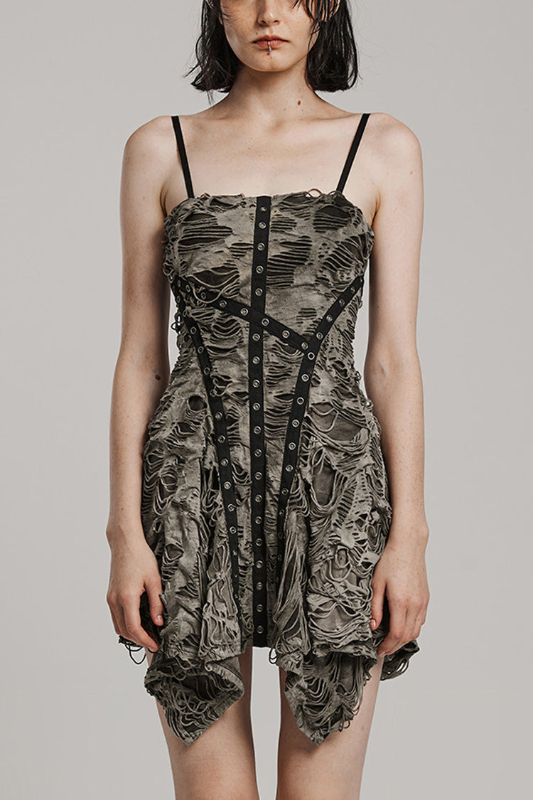 Irregular Mesh Webbing Women's Steampunk Dress 2 Colors - Coffee - 9