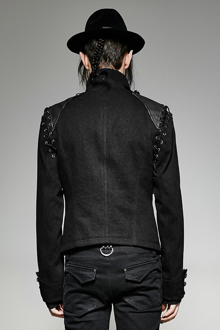Black Metal Retro Button Decoration Long Sleeves Double Breasted Mens Steampunk Coat - Product - 3