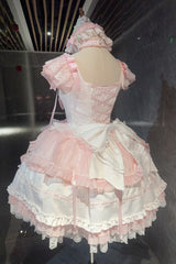 White/Pink Sleeveless Triple-Layered Ruffled Bow Lace Sweet Princess Ballet Lolita Jsk Dress - Product - 3