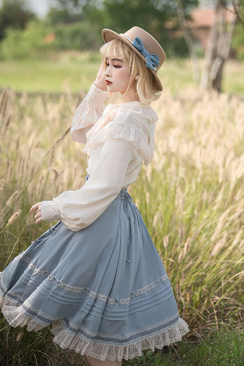 Solid Color Baroque Manor Bowknot High Waisted Ruffled Sweet Lolita Skirt 3 Colors - Product - 5