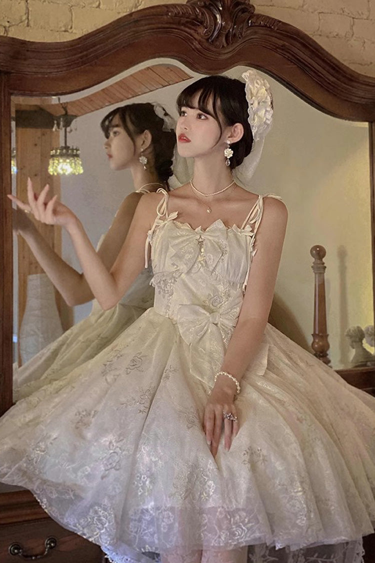 White Print Hanayome Embroidery Bowknot Sweet Lolita Prom Jsk Dress - Product - 7