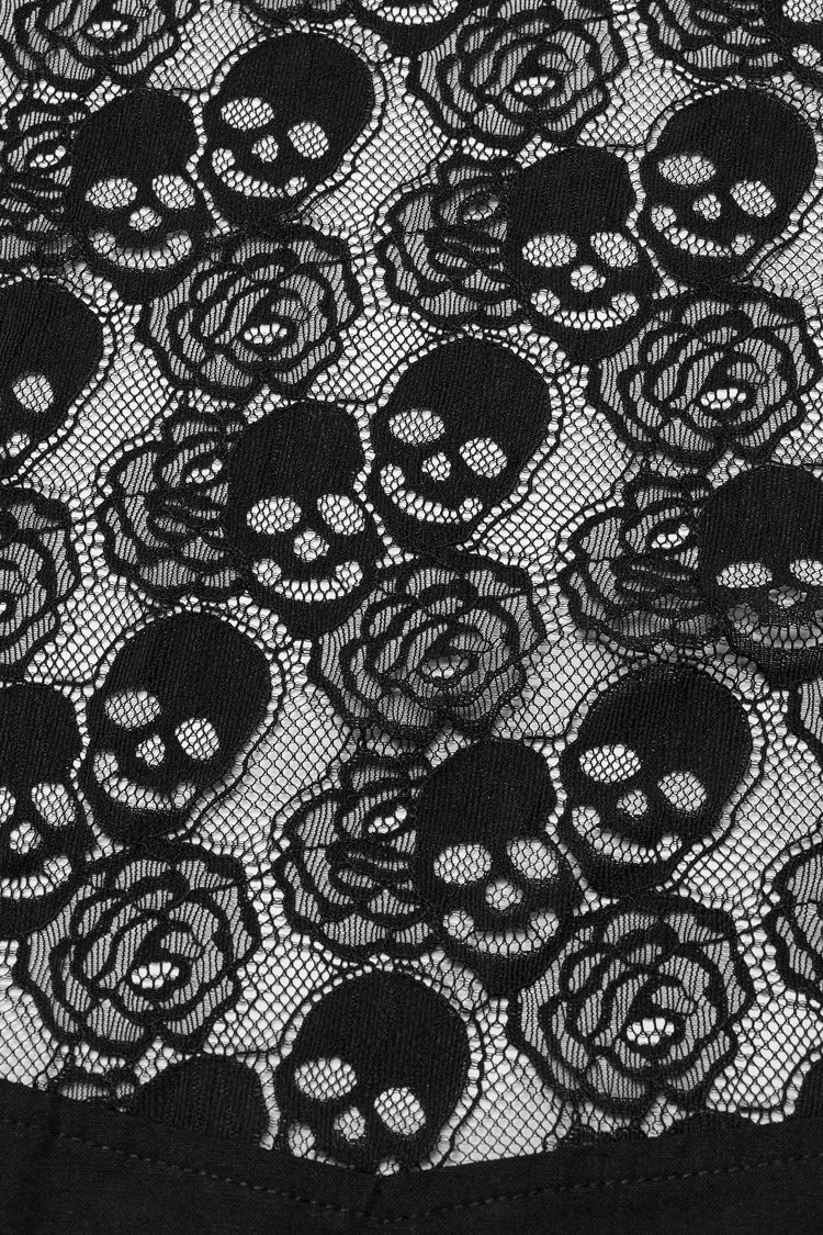 Black Irregular Hem Skull Print Hollow Stitching Womens Steampunk Kimono Dress - Product - 9
