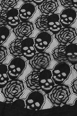 Black Irregular Hem Skull Print Hollow Stitching Womens Steampunk Kimono Dress - Product - 9