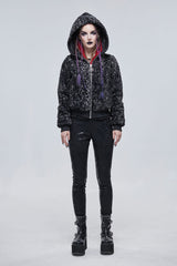 Black/White Two Tone Woolen Grain Fleece Metal Five Pointed Star Zipper Women's Punk Coat - Product - 3