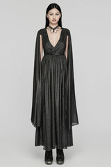 Black V Collar Lace-Up Plunging Ball Gown Women's Gothic Dress - Black - 1