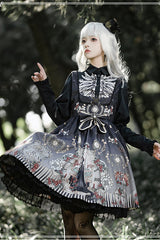 Lapel Collar Long Sleeve Black Fairy Tale Print Gothic Lolita JSK Dress - Product - 5