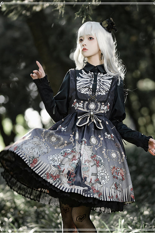 Lapel Collar Long Sleeve Black Fairy Tale Print Gothic Lolita JSK Dress - Product - 5