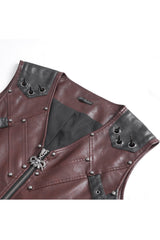 Red Studded Faux Leather Men's Punk Vest - Product - 9
