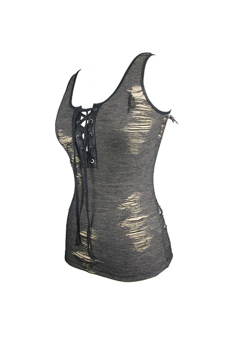 Black/Apricot Chest Lace Up Sleeveless Tight Women's Punk Vest - Product - 6