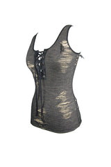 Black/Apricot Chest Lace Up Sleeveless Tight Women's Punk Vest - Product - 6