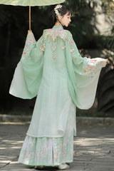 Green [Spring Scenery Gardens] Collar High Waisted Embroidered Women's Sweet Hanfu Dress Set - Product - 5