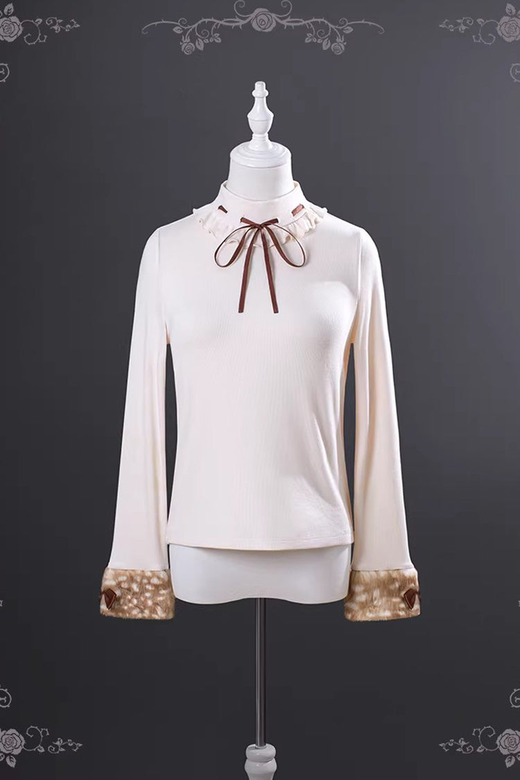 Brown [Hazelnut Moose] Sleeveless Ruffled Bow Plush Sweet Jsk Dress - Top - 6