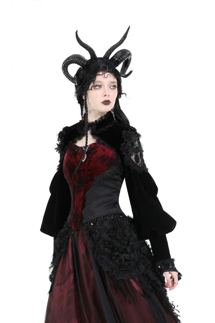 Black Long Lantern Sleeves Lace Spliced Velvet Women's Gothic Cape - Product - 2