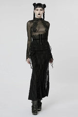 Black Mid High Collar Long Sleeves Slim Mesh Womens Gothic Blouse - Product - 4